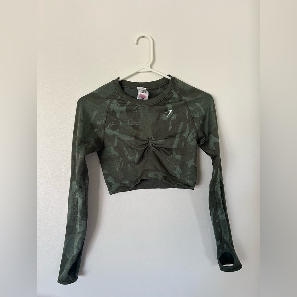 Gymshark Camo Seamless Long Sleeve Top Size Small Green